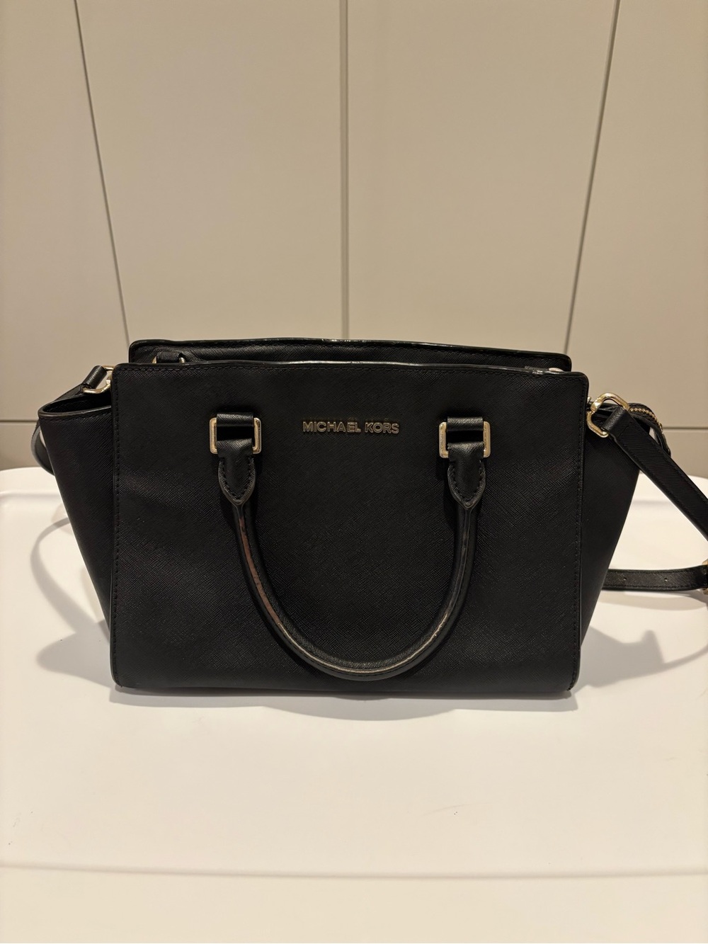 Michael Kors Black Saffiano Satchel with Gold Hardware